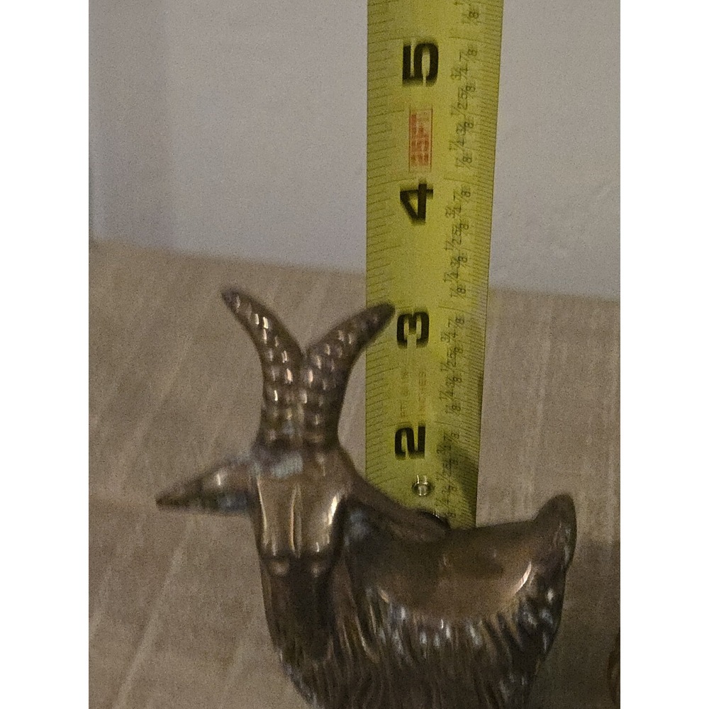 2 Vtg Brass Animals Lion & Ram Small MCM Taiwan Big Horn Sheep 3" Tall Patina - Picture 13 of 15